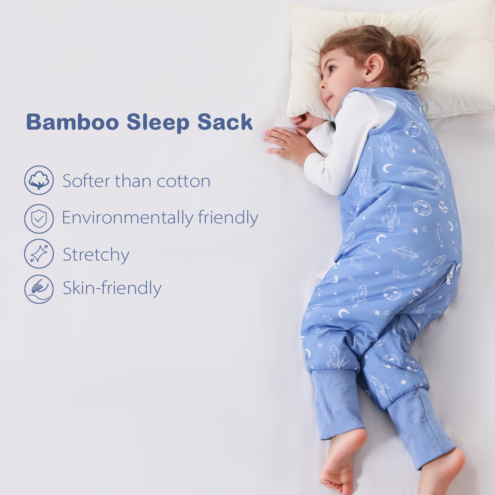 ToyaTec Baby Sleeping Bag with feet Super soft Rayon Made from Bamboo,Children's Bamboo fiber Sleeping Bag 2.5 Tog Autumn Winter Sleeping Blanket(Blue,L) - Image 3