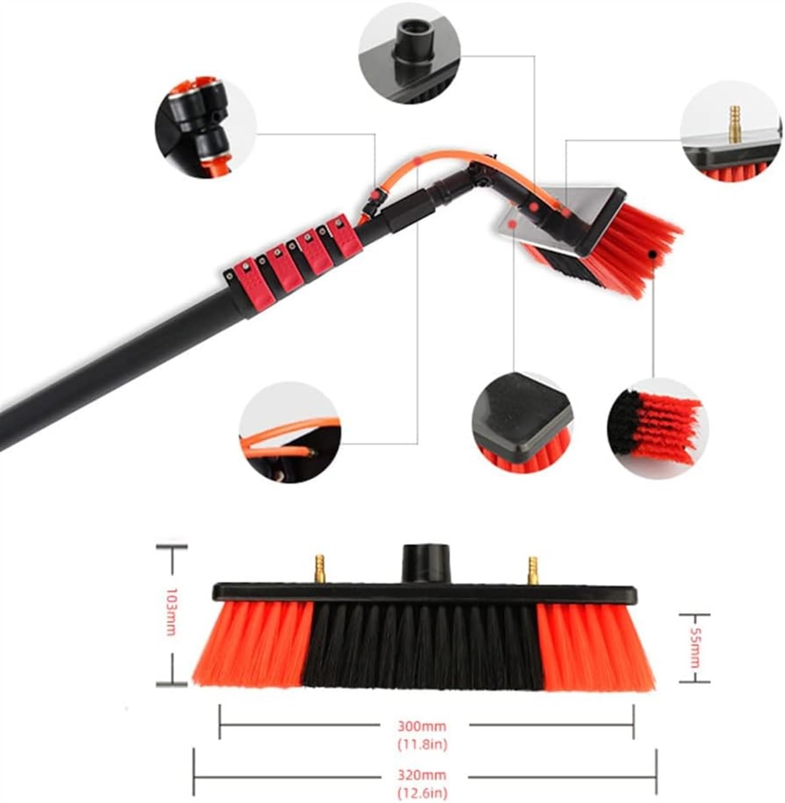 Kit de limpieza de ventanas extensible de 6 m, cepillo de agua para techos de invernadero, ideal para limpieza de paneles solares, uso en exteriores, eficiente y fácil de usar