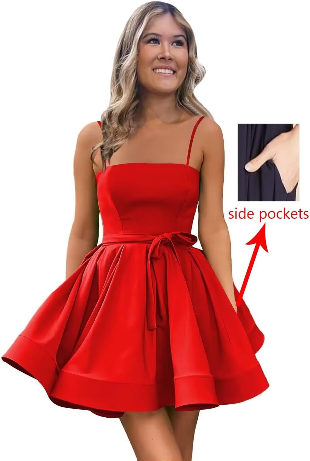 HIFICA Spaghetti Straps Homecoming Dresses 2026 Short Satin Cocktail Dress A Line Mini Puffy Prom Gown with Pockets - Image 7