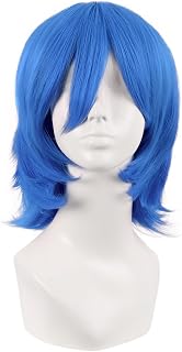 MapofBeauty 16 Pulgada/40 cm Corto de Cosplay Traje Anime Pelucas Con Flequillo Wolf Tail Sintética Side Part Cabello Para Fiesta (Azul)