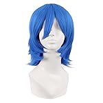 MapofBeauty 14 Inch/35 cm Short Cosplay Wolf Tail Synthetic Side Bangs Party Wig (Blue)