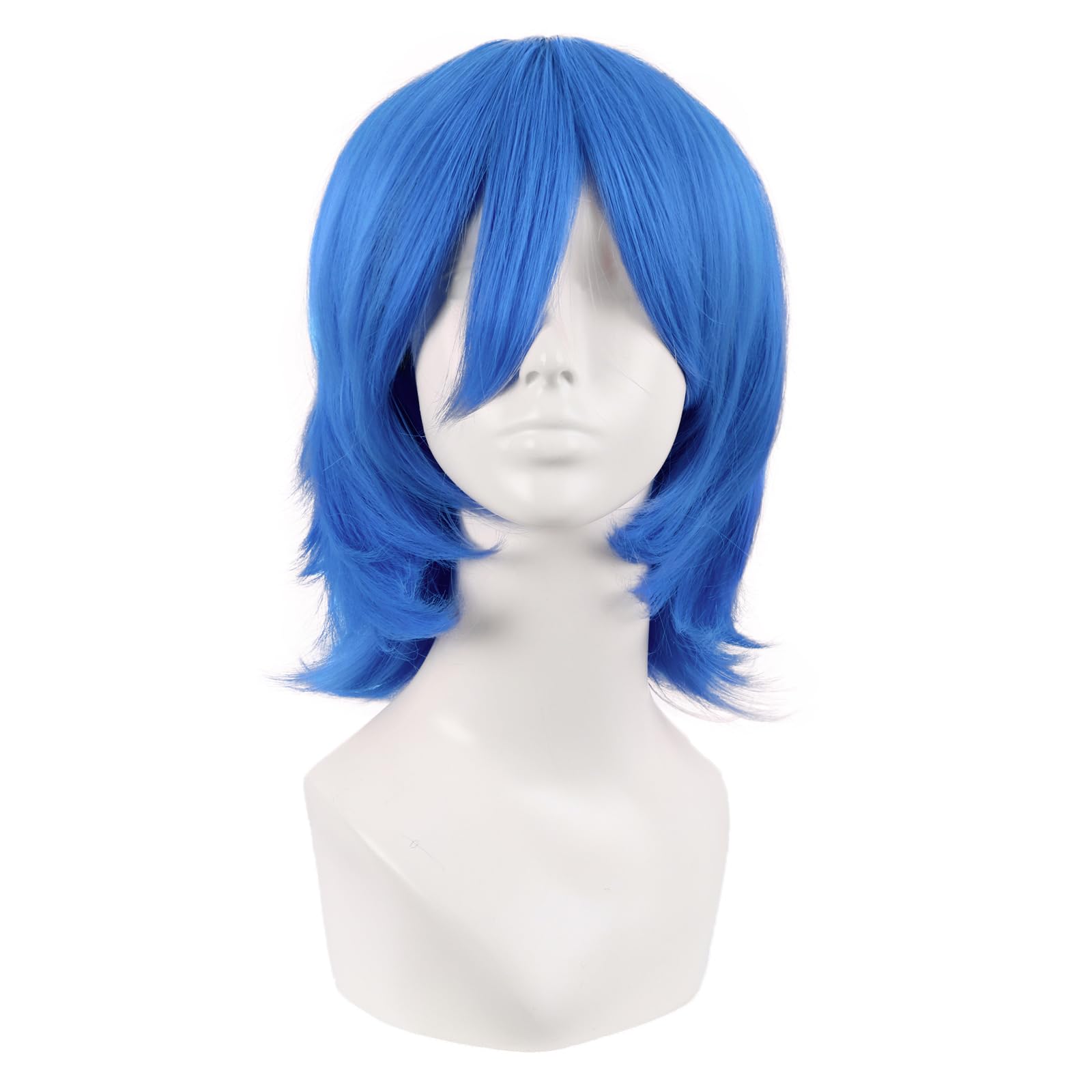 MapofBeauty 14 Inch/35 cm Short Cosplay Wolf Tail Synthetic Side Bangs Party Wig (Blue), 21.5 inches