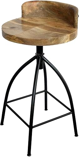 Miniatura 17 de Benzara Taburete ajustable de altura de barra giratoria de estilo industrial con respaldo, marrón y negro