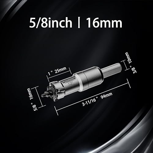 Miniatura 2 de Mollom Sierra de carburo resistente, cortador de agujeros de acero inoxidable, acero suave, hierro, cobre, latón, plástico (58 pulgadas 0.630in)