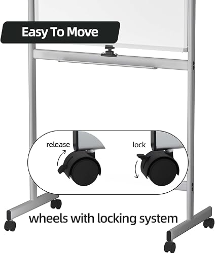 Miniatura 6 de INNOVART Pizarra blanca móvil de 36 x 24 pulgadas, pizarra magnética reversible de doble cara de borrado en seco de 360 con soporte rodante portátil