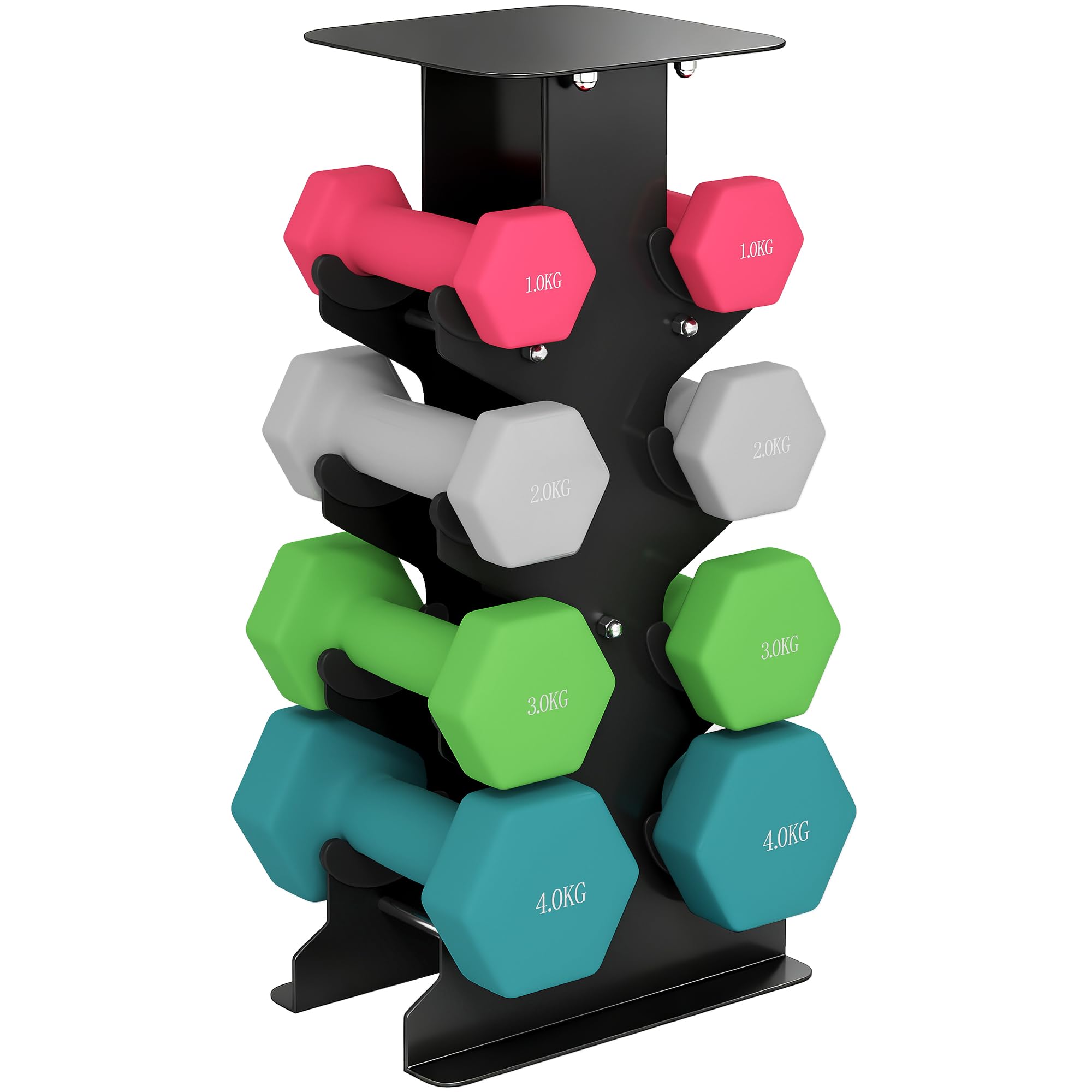 SPORTNOW Hex Dumbbells Set with Dumbbell Rack, Non Slip Hand Weights for Home Gym Strength Training Weight Lifting, 2 x 1kg, 2 x 2kg, 2 x 3kg, 2 x 4kg