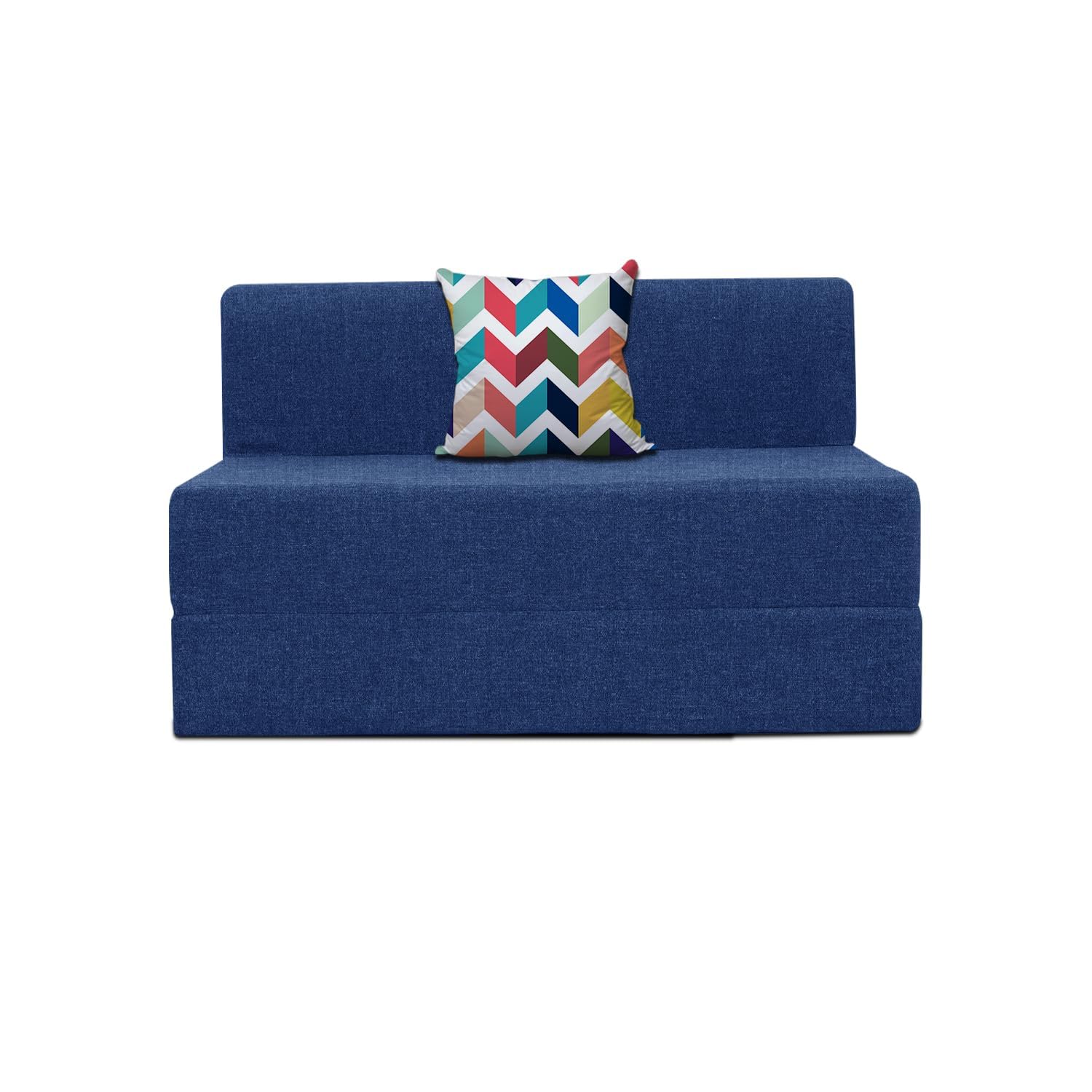 TRENDY VIBES One Seater Easy to use Foldable Sofa Bed for Comfortable Sitting and Sleep for Guest Room and Office with Cushion - |3X6| - Blue