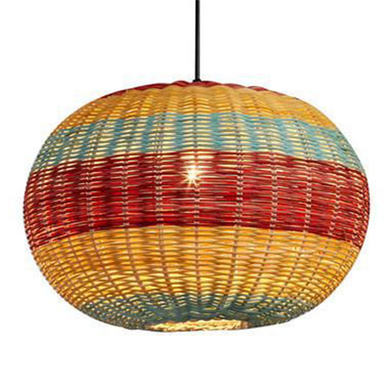 CSSYKV Personality Bamboo Rattan Hanging Light Rustic Dining Room Rattan Light Fixture for High Ceiling Unique Lantern Chandeliers 15.7'' Boho Wicker Pendant Lights for Bedroom Dining Room Hallway