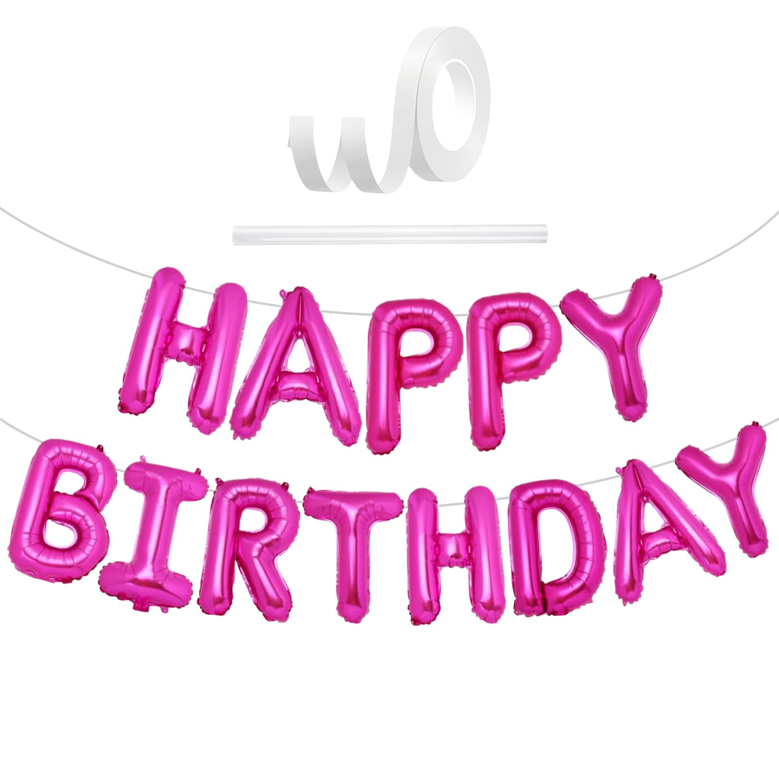 Happy Birthday Balloons Banner Hot Pink, 16 Inch Happy Birthday Hot Pink Letter Balloons, Fuchsia Foil Balloon Banner Decorations, Party Supplies Decorations For Kids Girls Boys & Adults Men Women