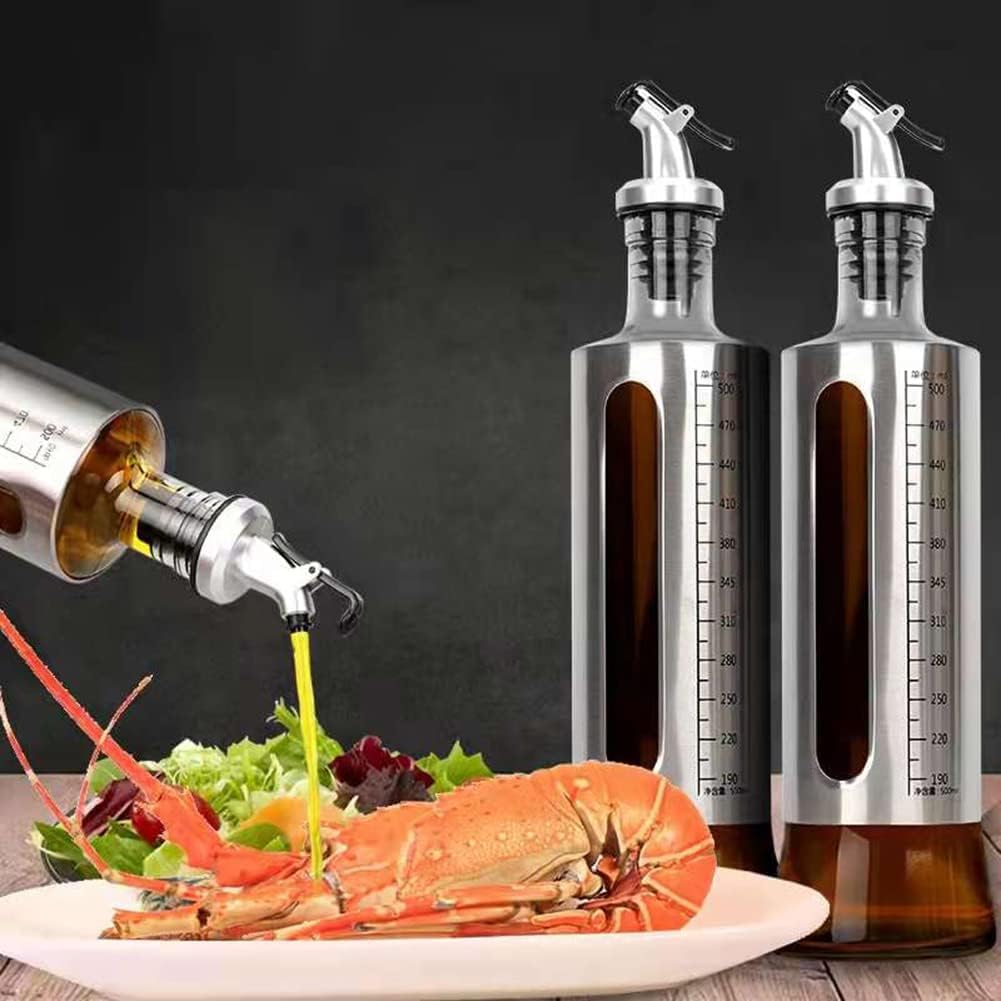 HomeCloud Stainless Steel and Glass Oil Dispenser Bottle with Measuring Scale | Perfect for Olive Oil, Sauces, and Vinegar | Leak-Proof Auto Flip Non-Drip Spout | Capacity -200ML - Image 4 thumbnail