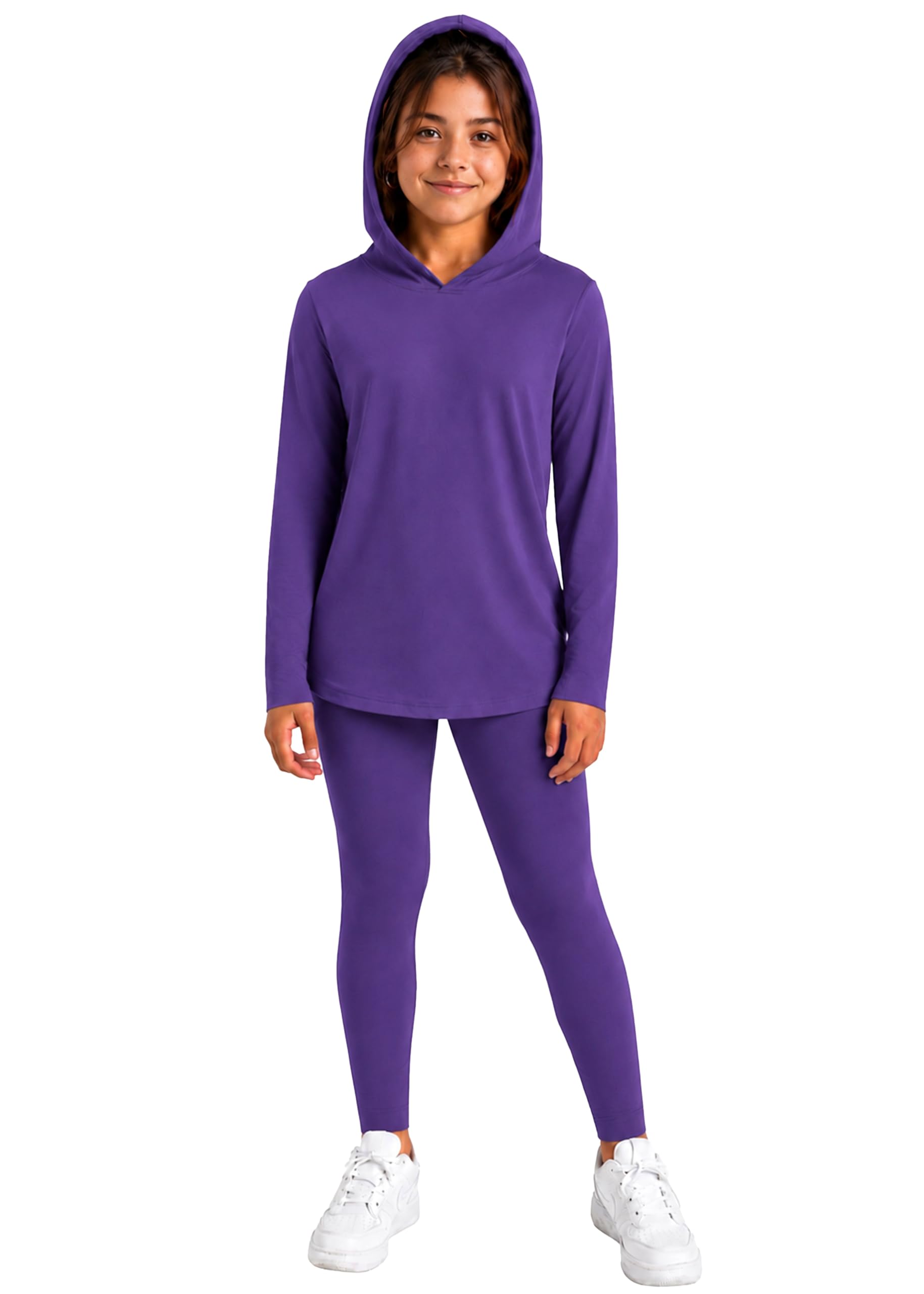 STRETCH IS COMFORT Girls 2 Piece Hoodie Short Sleeve Long Sleeve Crew Neck Top and Leggings Set Kids Thermals Underwear Set