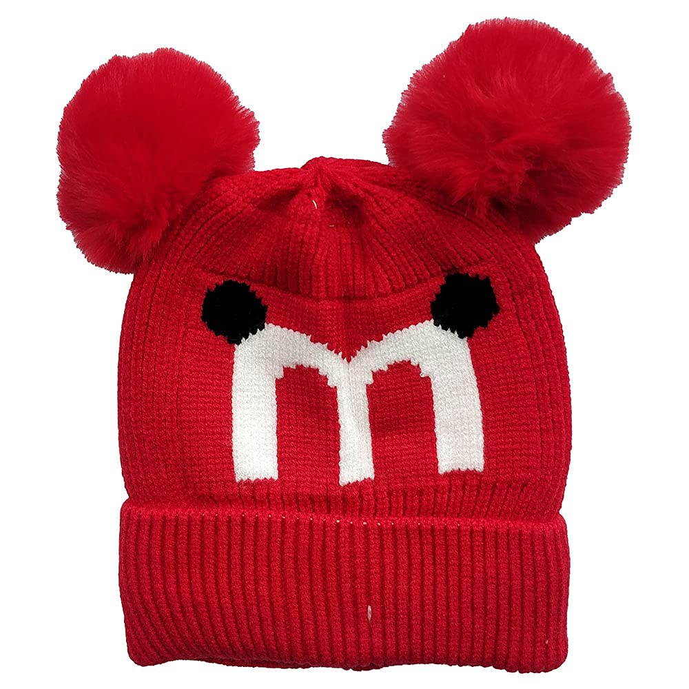 PinKit Boy's and Girl's Warm Winter Woolen Cap with Soft Pom-Pom (Suitable for Age 3-10 Years Old - Free Size) Color Red
