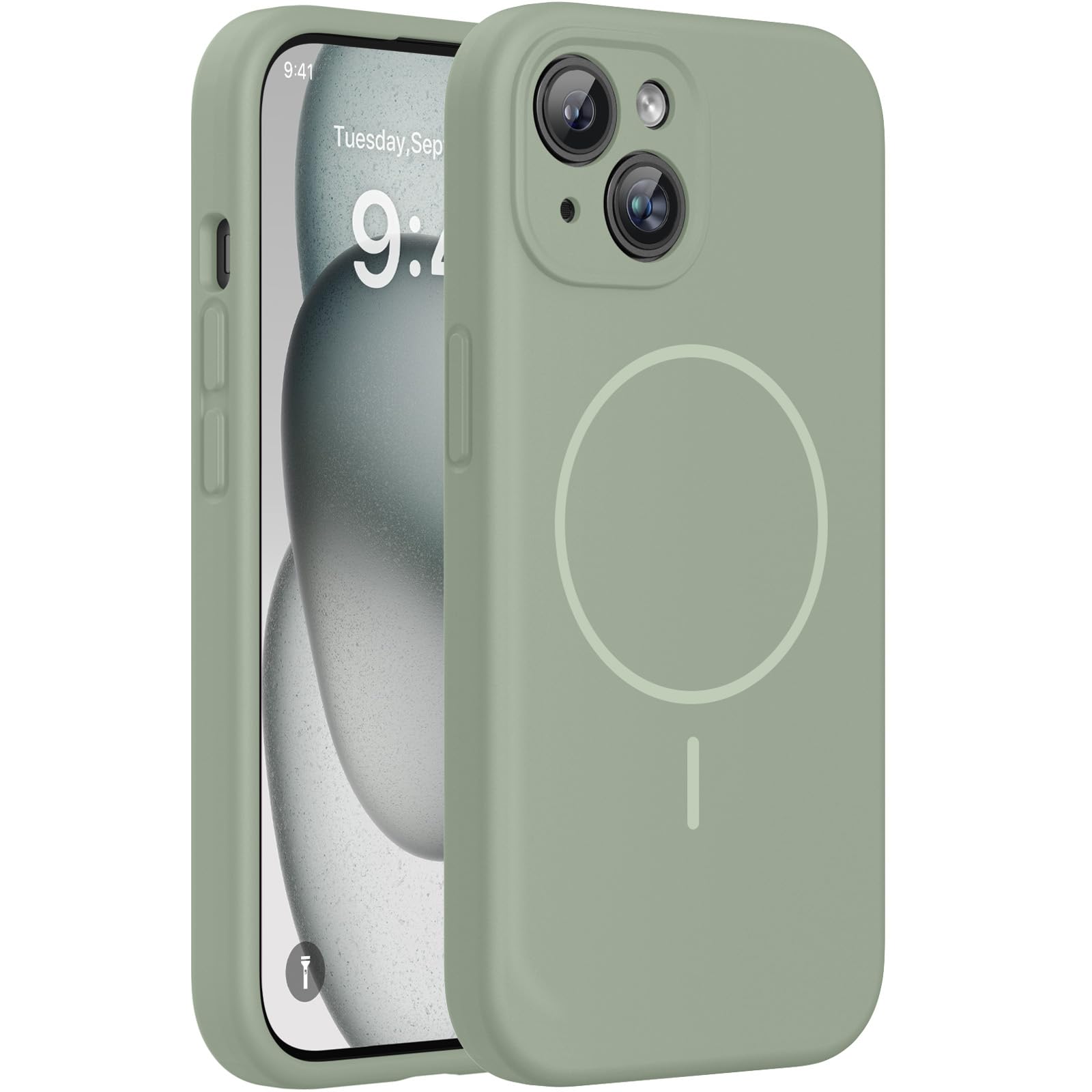 Miracase Silicone &amp; Magnetic for iPhone 15 Case, Patina Green