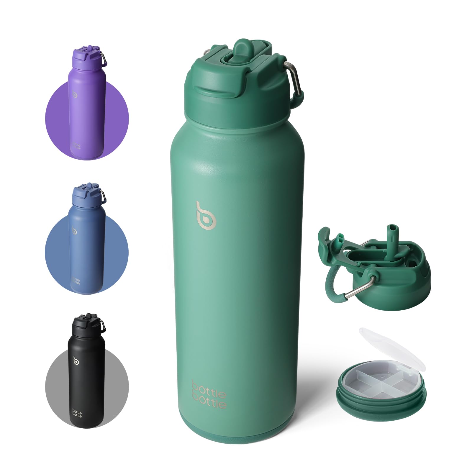 BOTTLE BOTTLE 40 oz sports water bottle stainless steel insulated water bottle with straw and pills holder