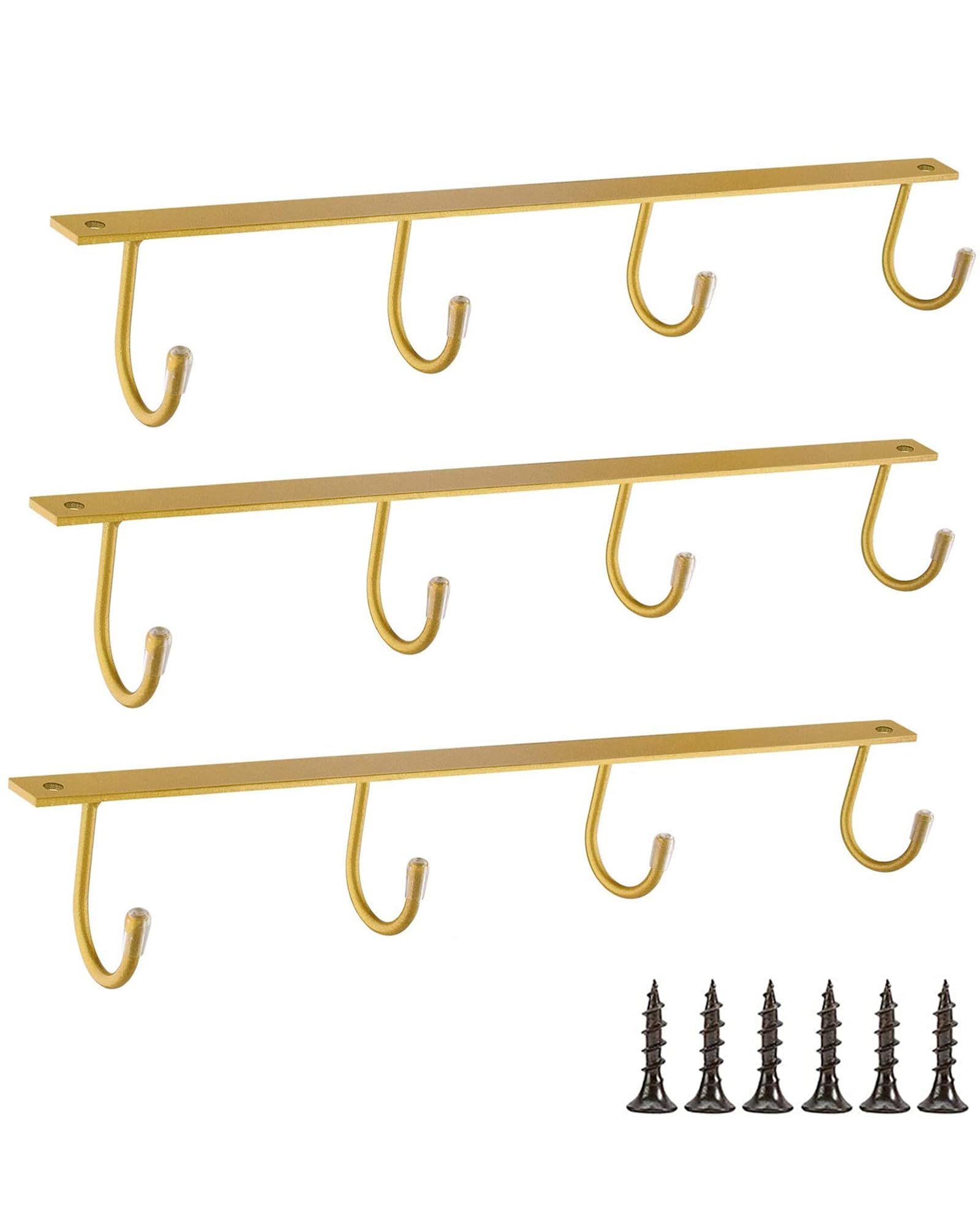 Juqumty Glod 3 Pcs Under Cabinet Mug Rack 40Cm Coffee Mug Holder - Gold