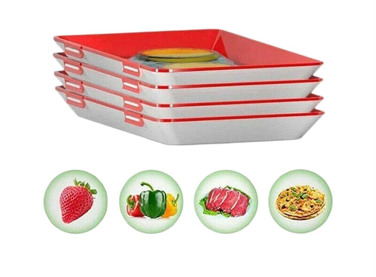 Rutari Reusable Food Preserving Tray, Food Plastic Preservation Tray, Latest Stackable Food Trays With Stretch Cover For Various Foods