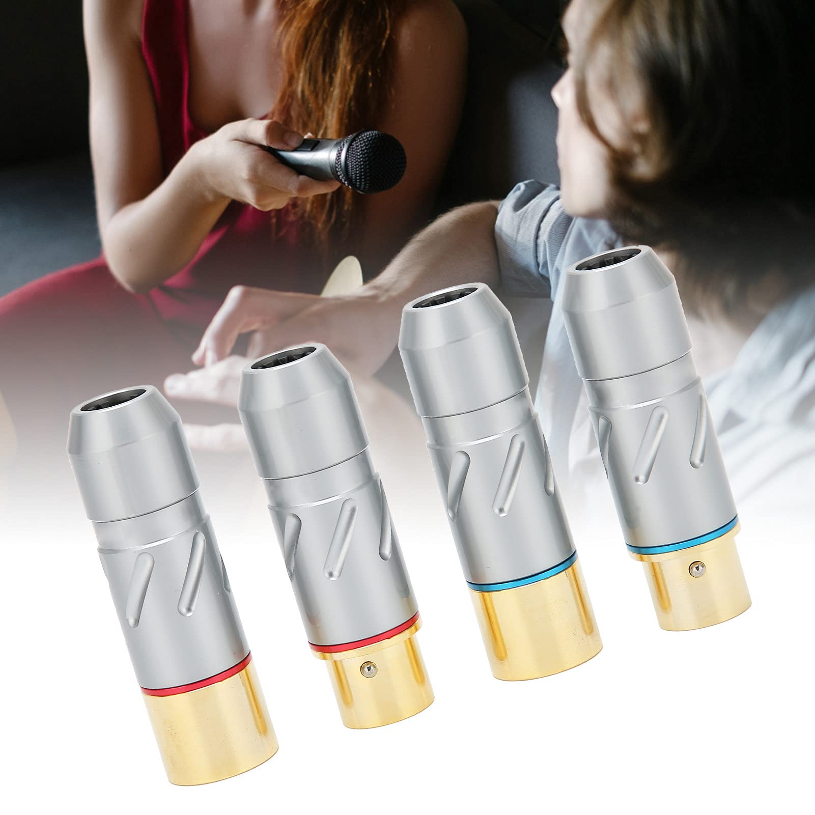 Zunate 3-adriges XLR-Mikrofon-Audiokabelstecker Reines Kupfer 24K Vergoldet Mikrofonkabelstecker, Zwei Stecker + Zwei Buchse