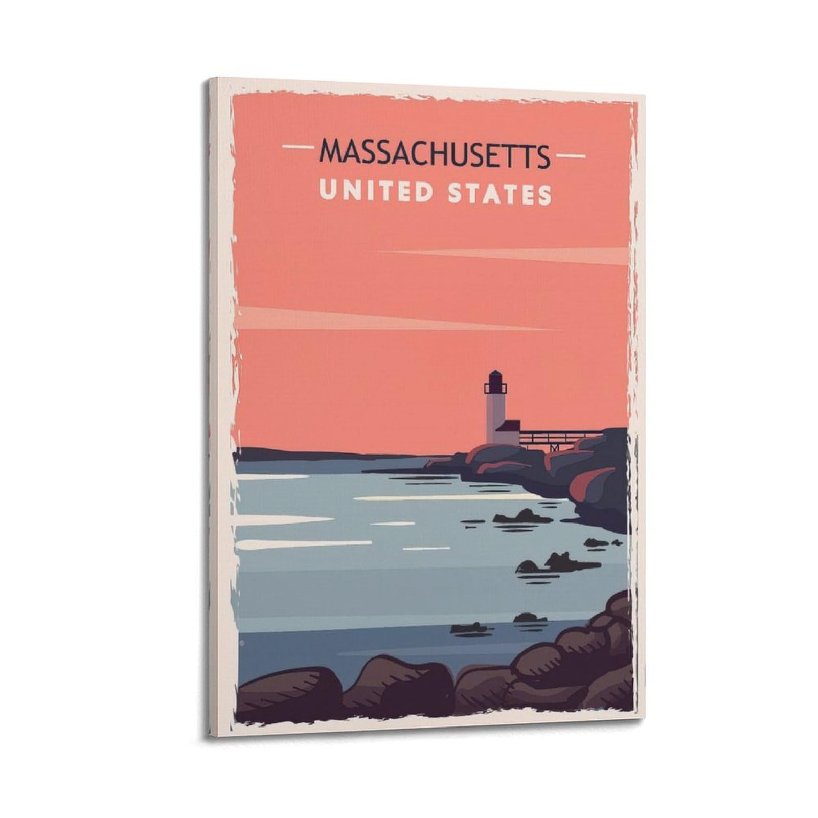 DLJGDS Vintage Travel Poster Usa Massachusetts Decorative Painting Canvas Wall Posters And Modern Family Bedroom Decor 24x36inch(60x90cm)