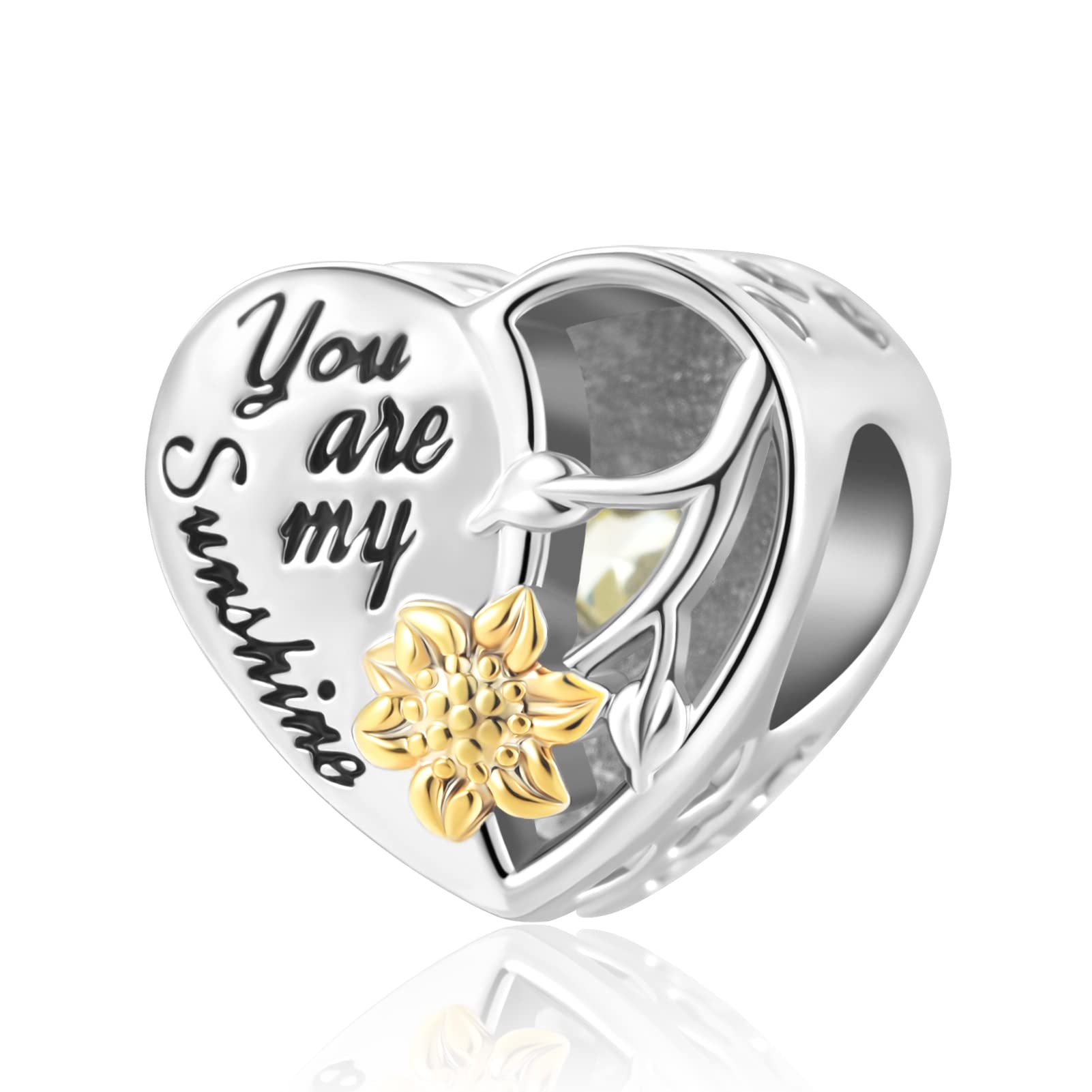 QeenseKcYou are My Sunshine Charm Openwork Inspirational Sunflower Flower Bead Charm Bead for Pandora Bracelet Christams Gift