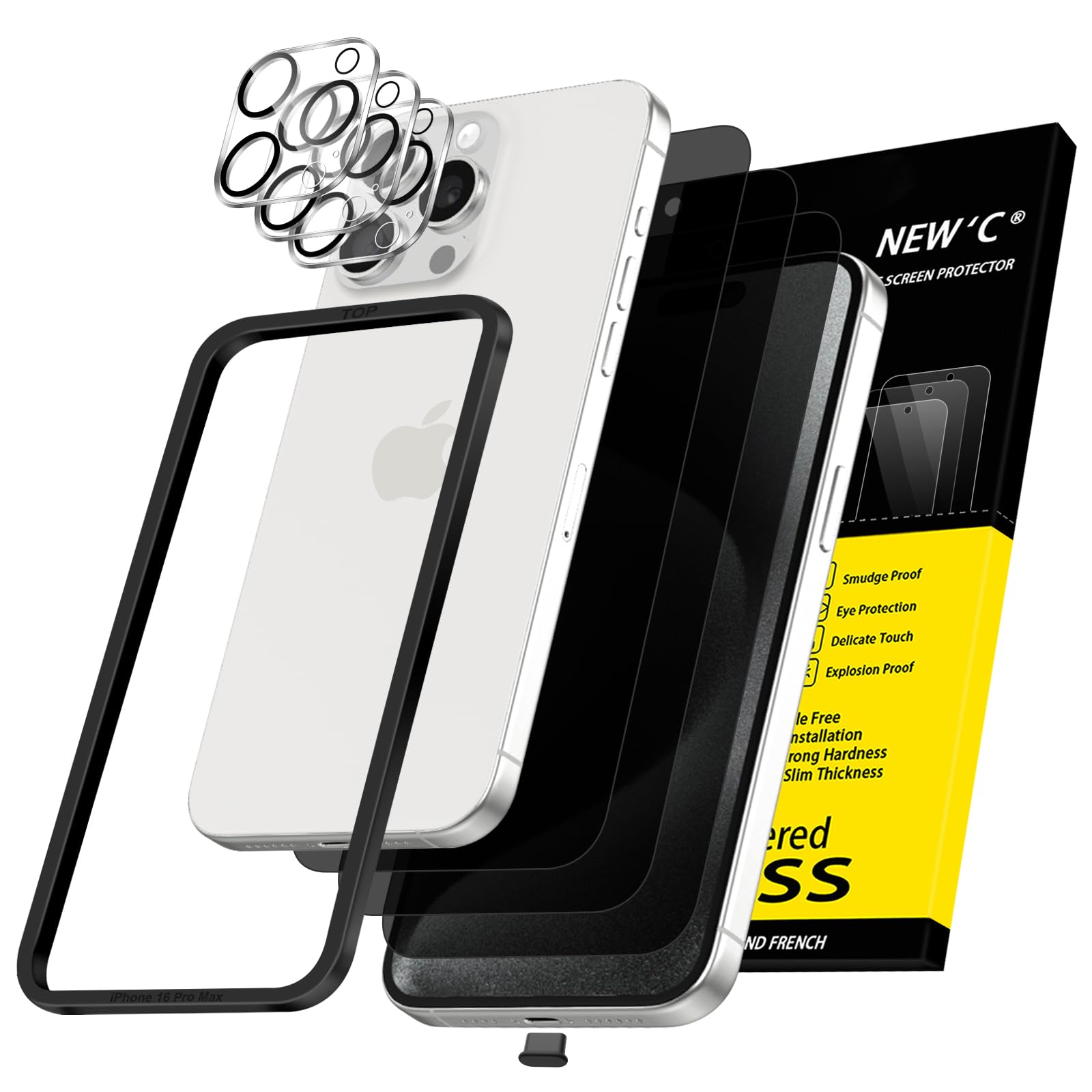 NEW'C for iPhone 15 Pro Max Privacy Screen Protector + Camera Protector