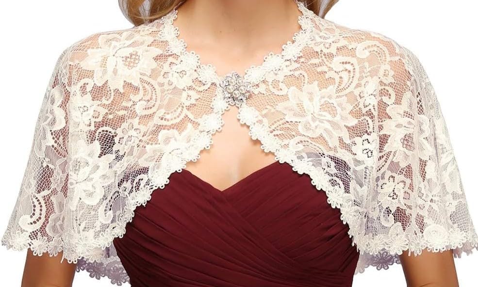 Women's Lace Wedding Bridal Bolero Jackets Shawl Formal Party Prom Evening Cape for Bride Bridesmaid Wrap Shrugs