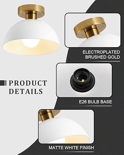 Miniatura 3 de Lámpara de techo industrial semiempotrada con placa dorada y pantalla negra mate, lámpara de techo de granja para cocina, isla, comedor, vestíbulo,