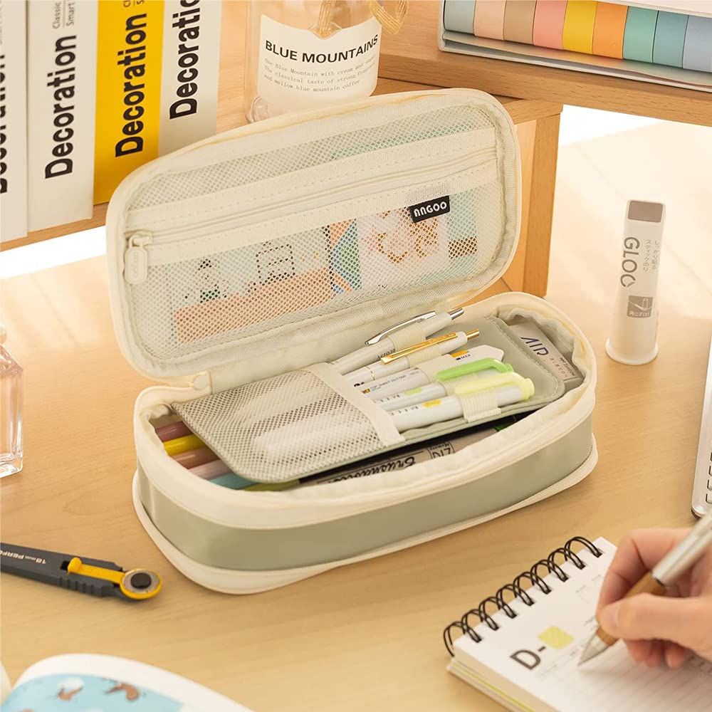SeBeLi Large Capacity Pencil Case Durable Office College School Pen Holder Organizer Stationery Makeup Bag Pouch Box for Girls Adults 22x11cm (Light Green) - Image 3