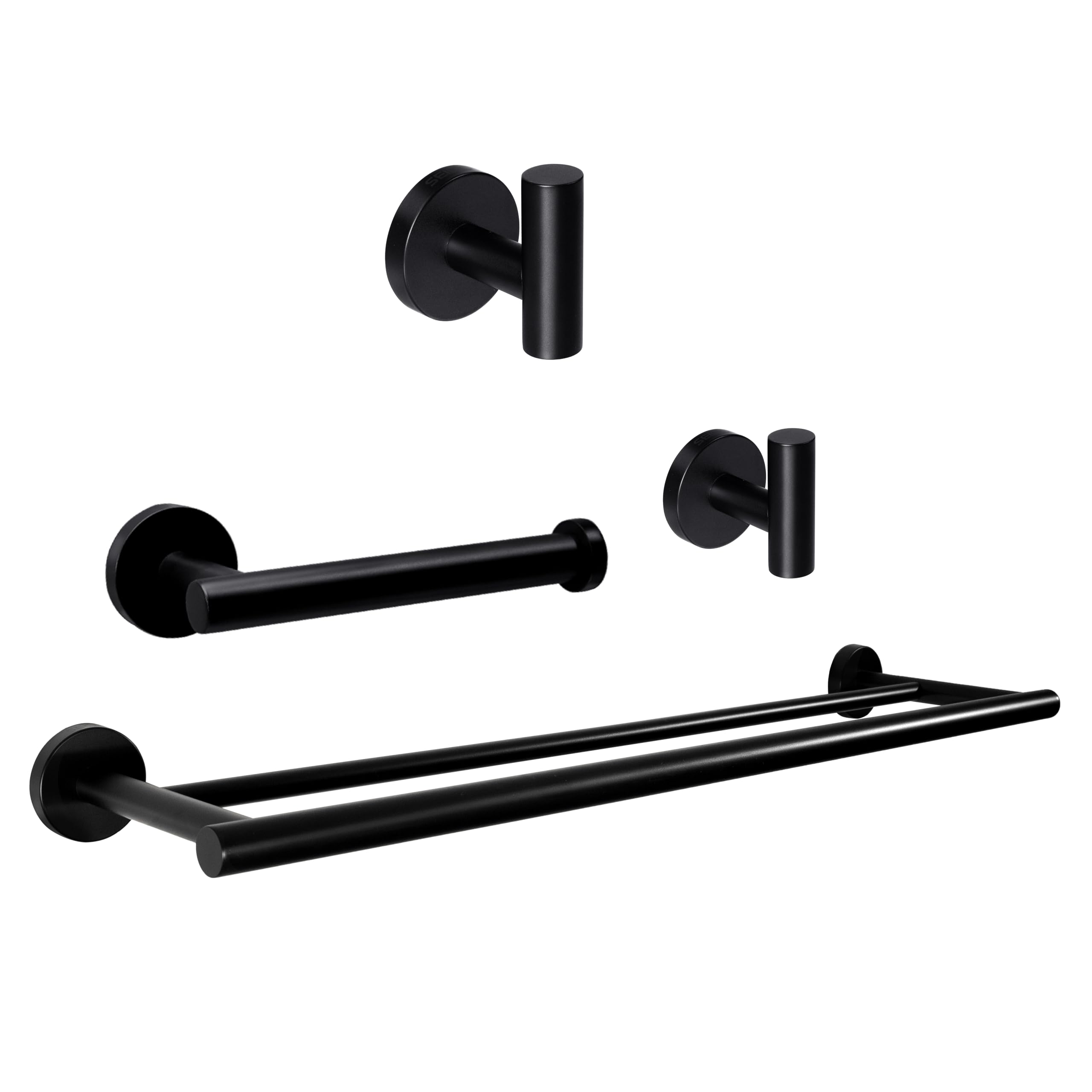 SEIDO Juego de accesorios de baño negro, juego de accesorios de baño SUS 304 de acero inoxidable doble barra de toalla para pared de baño de 24 pulgadas, toallero negro, 4 piezas