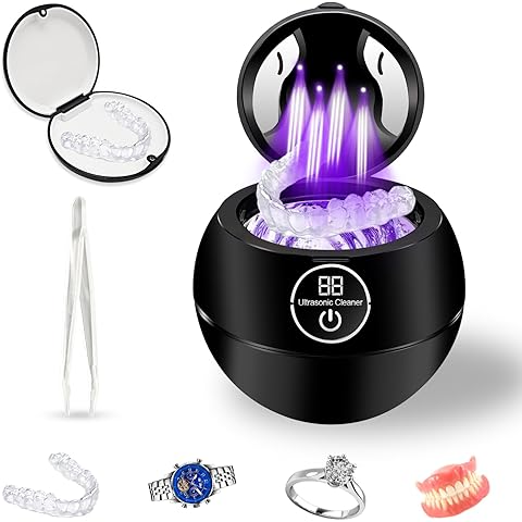 Ultrasonic Retainer Cleaner 42kHz, 180ml Retainer Cleaner Machine with 3 Modes Digi...