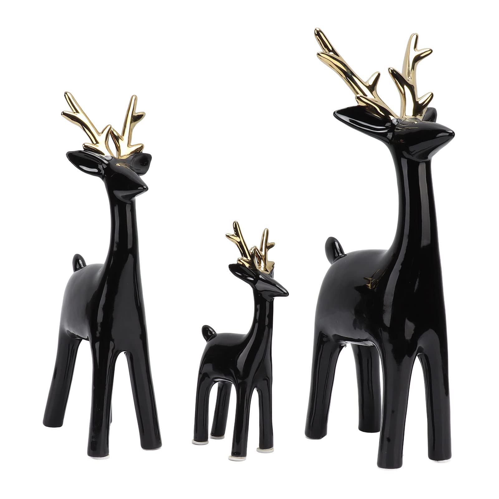 Juego de 3 figuras de reno de resina para decoración de mesa o vino (oro negro)