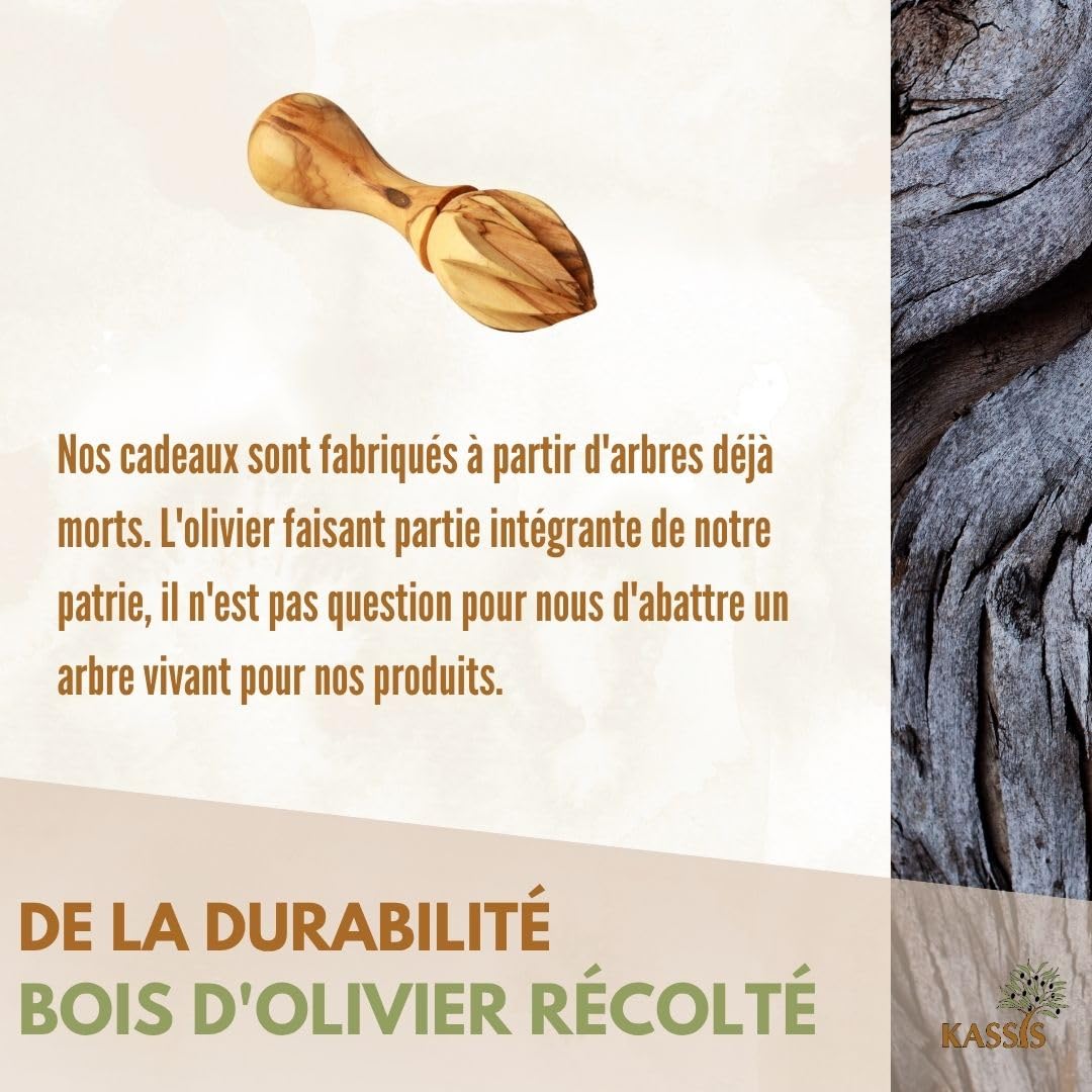 KASSIS Presse-agrumes en bois d'olivier - Jus frais - Presse-lime et orange artisanal 14 cm