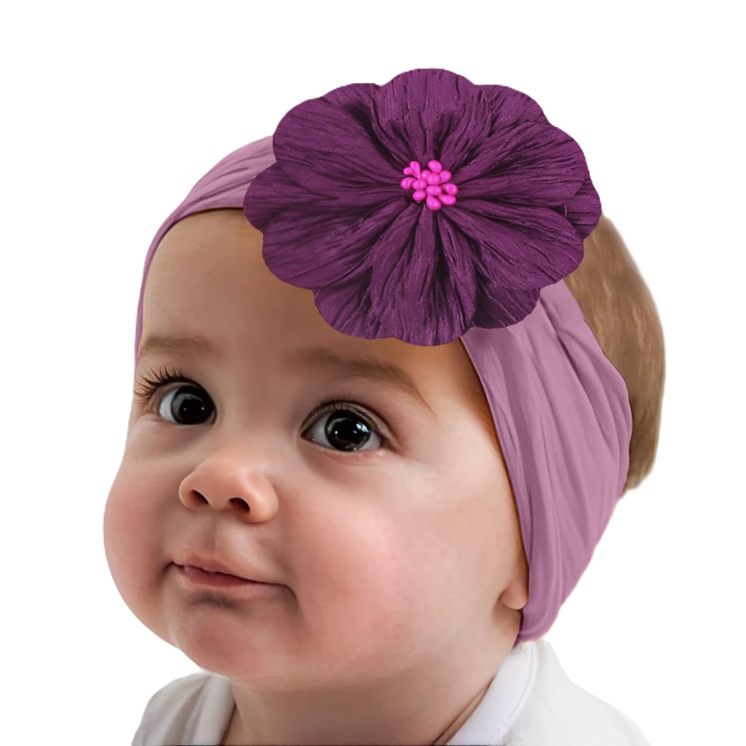 SYGA Baby Headband Nylon Flower Soft Stretchable Hairband for Newborn Infant Toddler Kids For 0-3 Year (Dark Purple, Free Size)-image-41