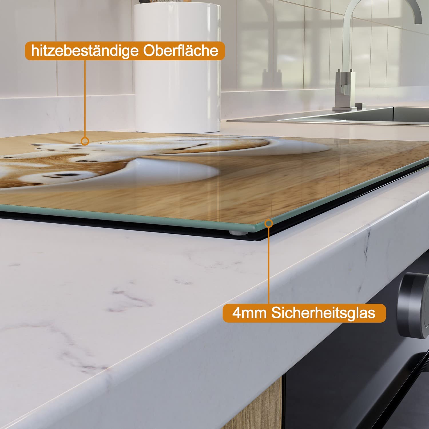 Wallario Herdabdeckplatte/Spritzschutz aus Glas, 1-teilig, 60x52cm, für Ceran- und Induktionsherde, Süße Milchschaum Katzen auf Kaffee