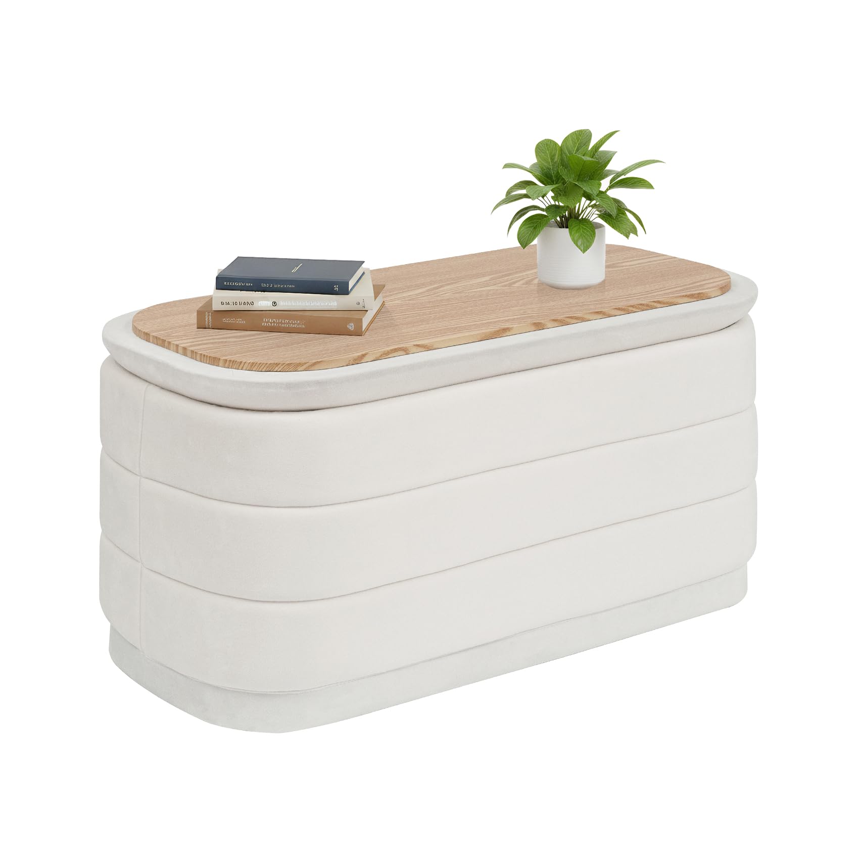Bonlife Storage Ottoman Bench - Folding Foot Rest with Hidden Storage, Footstool for Living Room, Bedroom & Hallway,Cream Velvet 76X38X38cm