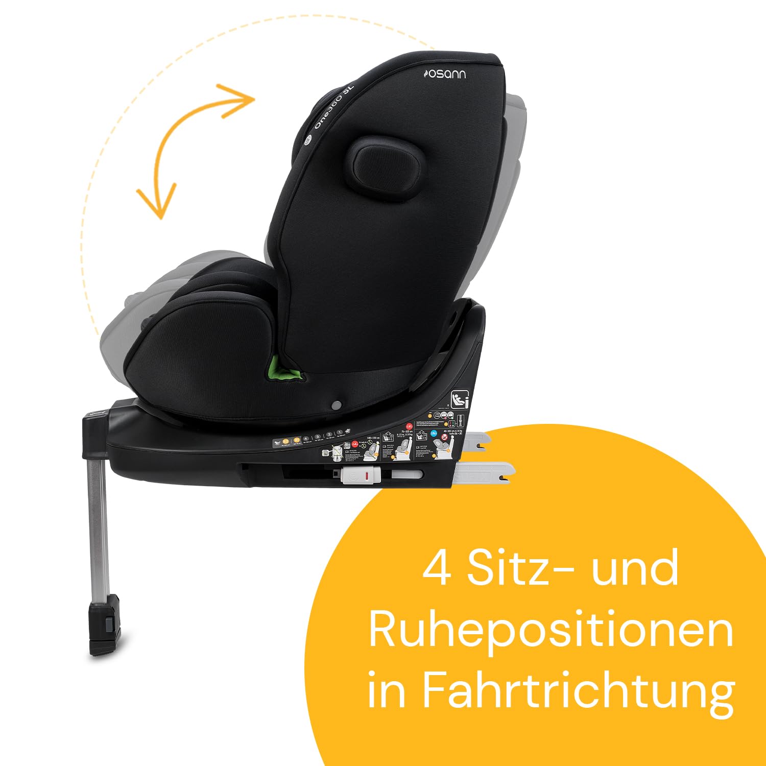 Osann One360 SL i-Size, seggiolino per bambini girevole a 360 gradi con Isofix + base, da 40 – 150 cm, seggiolino auto – All Black