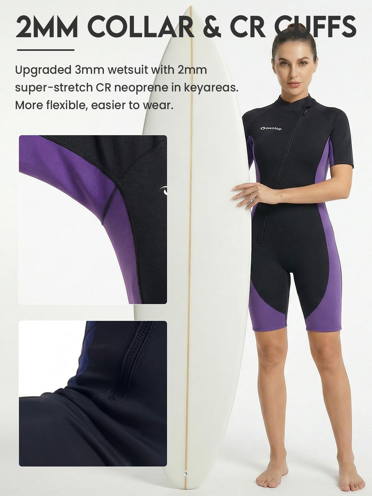 Owntop Muta da donna Shorty 3 mm Neoprene con cerniera frontale per surf nuoto immersioni triathlon