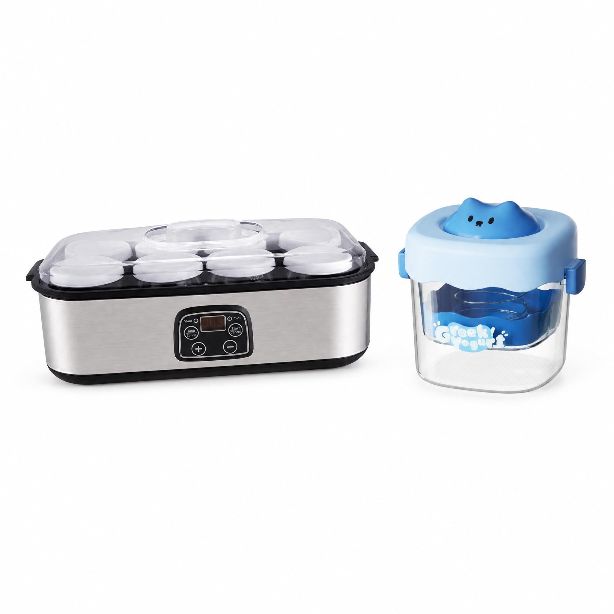 rockible Automatischer Joghurtbereiter mit Edelstahlgehäuse Und 1400ml Behälter für die Herstellung von Griechischem Joghurt mit Gläsern Und Abtropfsieb