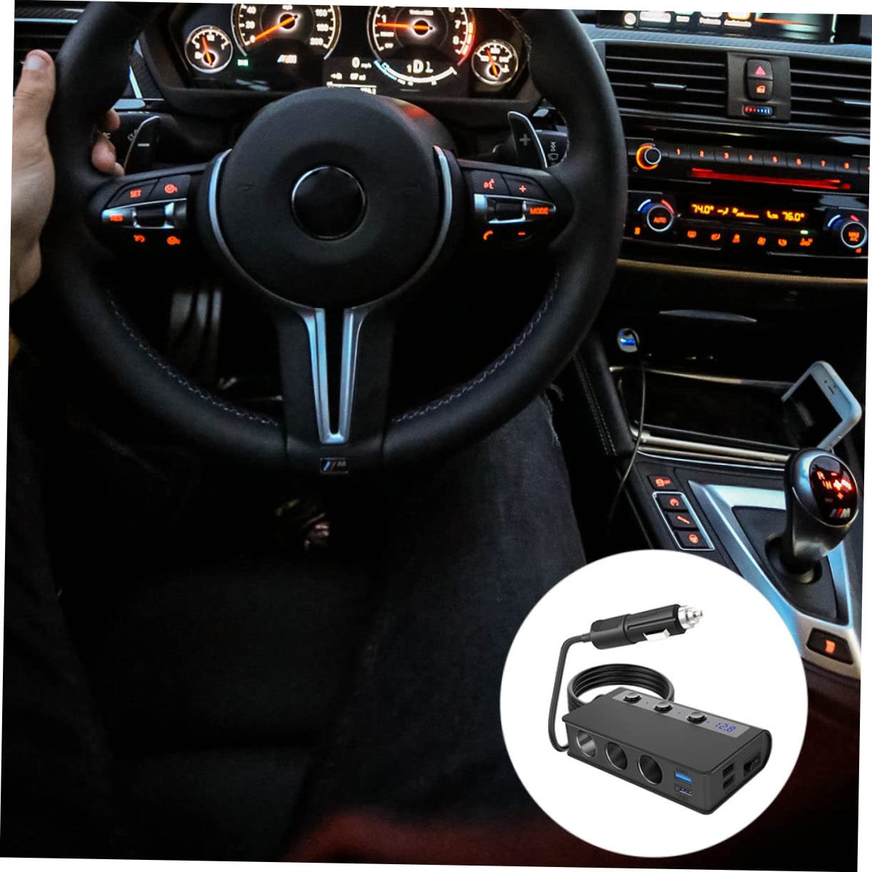 LALAFINA Cargador de Coche con y USB Adaptador de Mechero con Interruptores y Luz LED Cargador Móvil para GPS Cámara