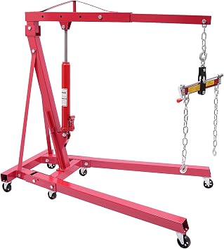 Engine Hoist with Lever, 2 Ton 4409lb Heavy Duty Folding Shop Crane with 6 Casters Cherry Picker Shop Crane Hoist Lift, Engine Lift Lever for Engine Lift LoadingSent in 2 packages, red
