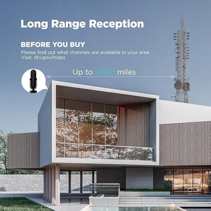 TV Antenna for Smart TV Indoor 1200+ Miles Long Range Reception HD Digital TV Antenna for Local Channels Supports 4K 1080p with Amplifier Signal Booster and 18ft HD Coax Cable (Black)