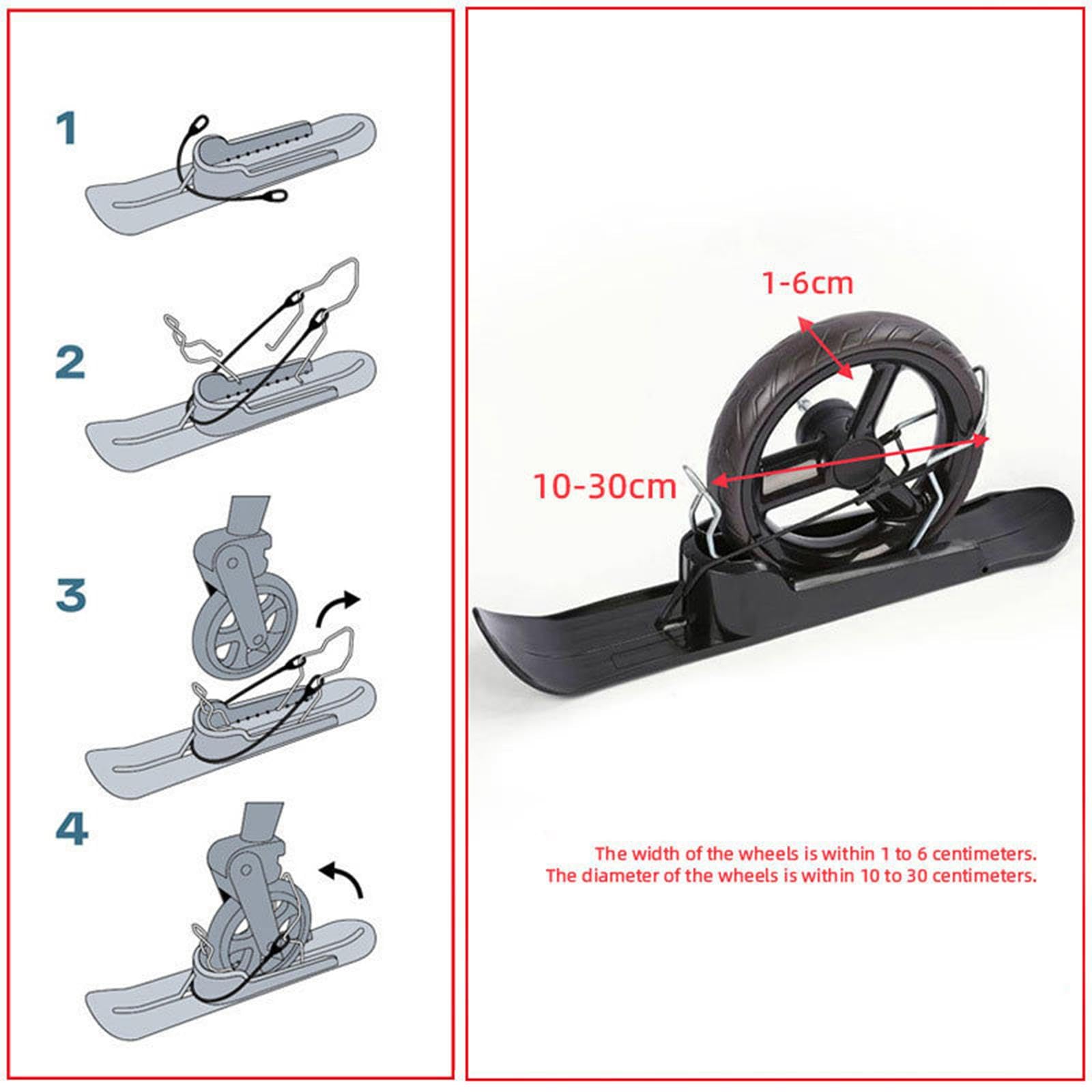 Qianly 2X Kinderwagen Skier für Schneeskier, Stabile Und Tragbare Skier für Kinderwagen