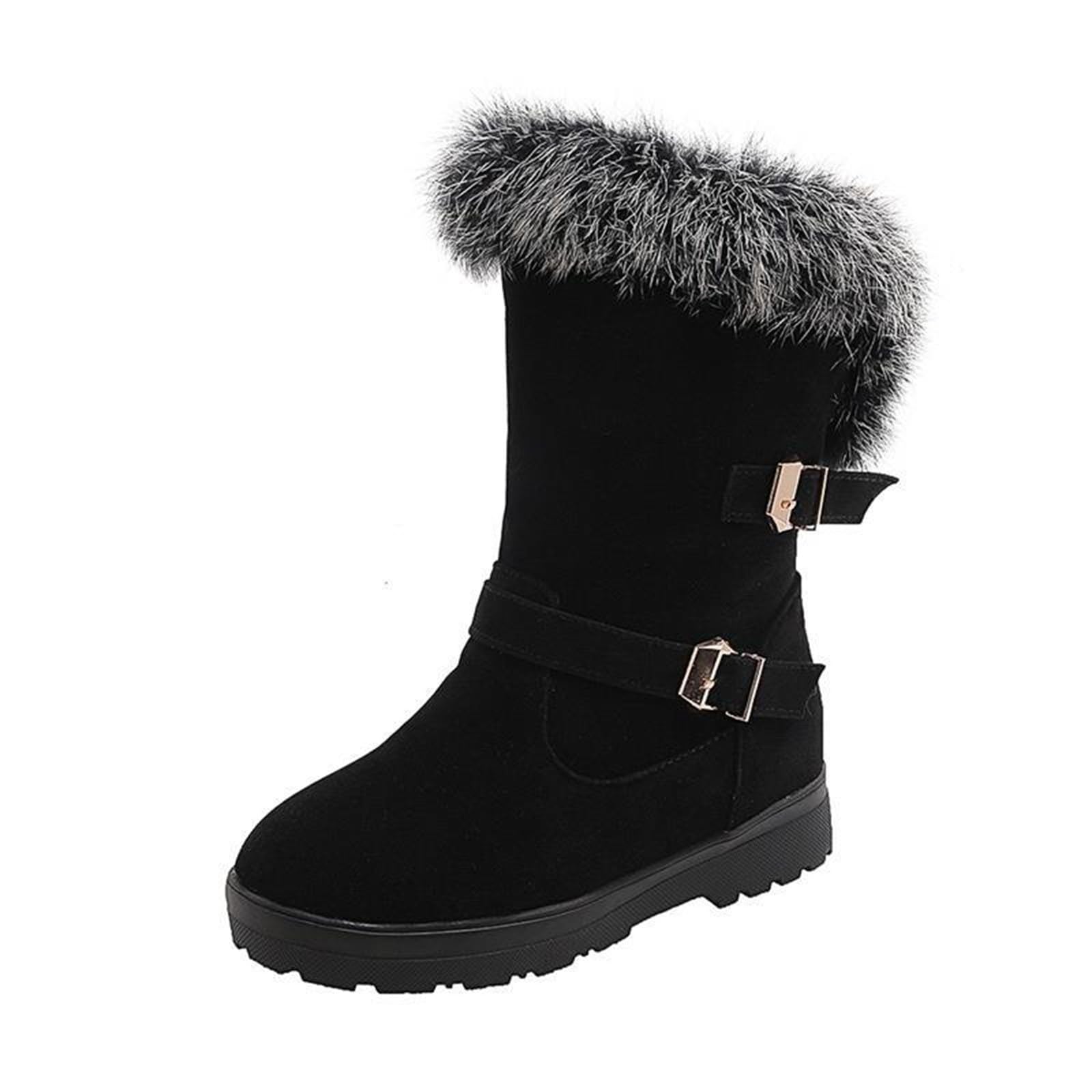 Botas por Encima de la Rodilla Botas de Invierno Media caña, con Forro sintético Suave, tacón cálido y Correa con Hebilla. Calzado cómodo e Informal para el frío.