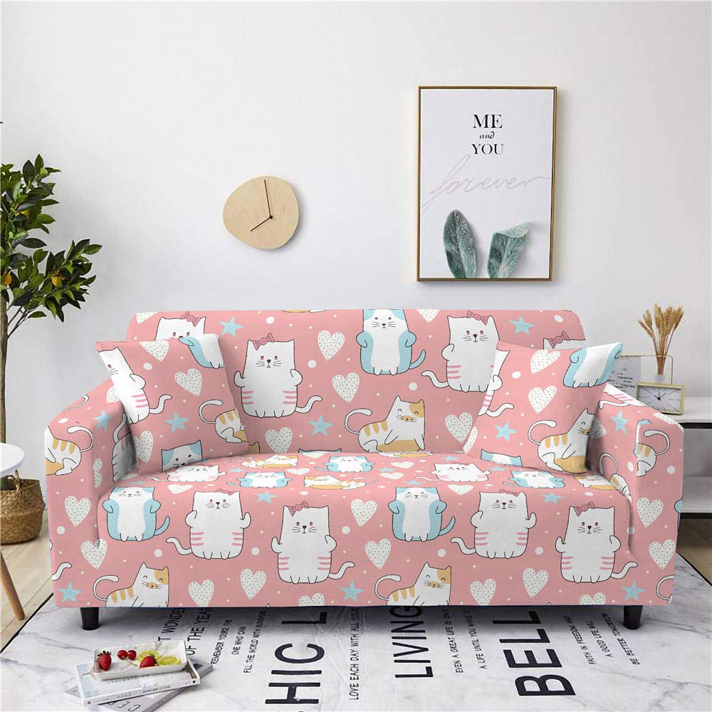 Hjoswvns Sofa Cover Pink Cute Cat Sofa Slipcovers Super Soft
