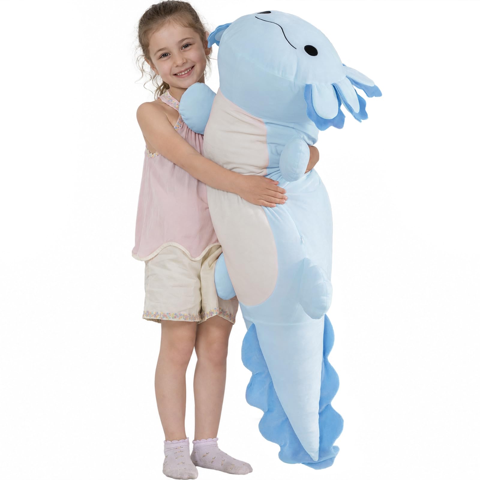 MorisMos Giant Axolotl Teddy Stuffed Animal Toy,100 cm Blue Kawaii Axolotl Plush Cuddly Presents for Girls Boys Girlfriend Kids Birthday Party Decoration