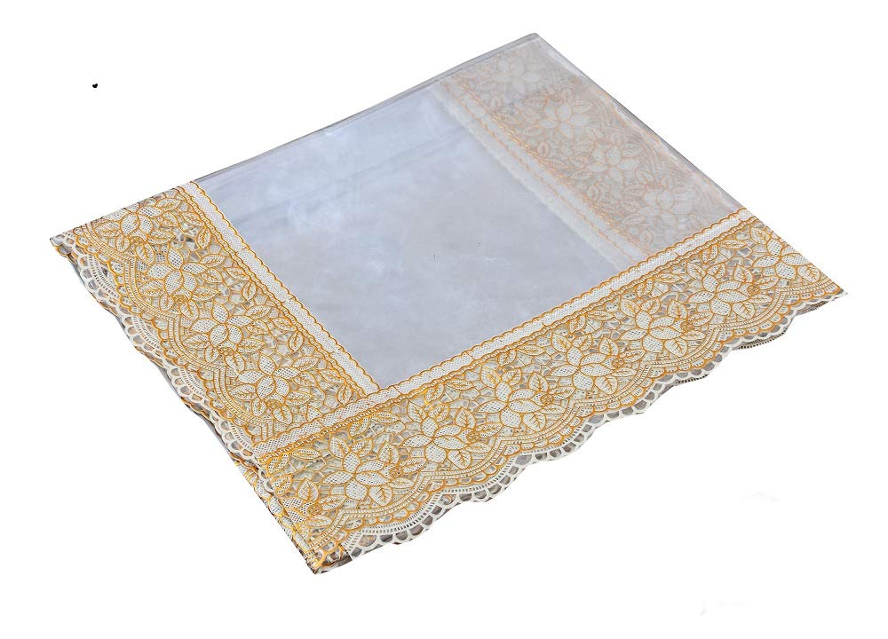 GAURANG PVC 6 Seater Transparent Dining Table Cover with Golden Lace Dinning Table Mat 6 Seater Glass Dinner Set Transparent Table Cover Sheet Plastic Table Covering for Glass 3
