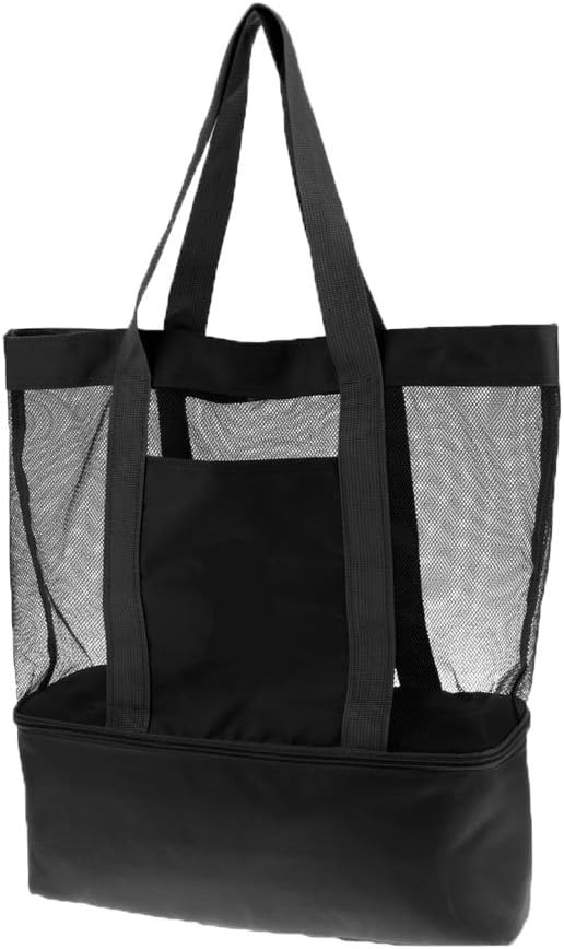 Mesh Beach Tote Cooler Bag with Insulated Picnic Cooler Dry Wet Depart Bag Black