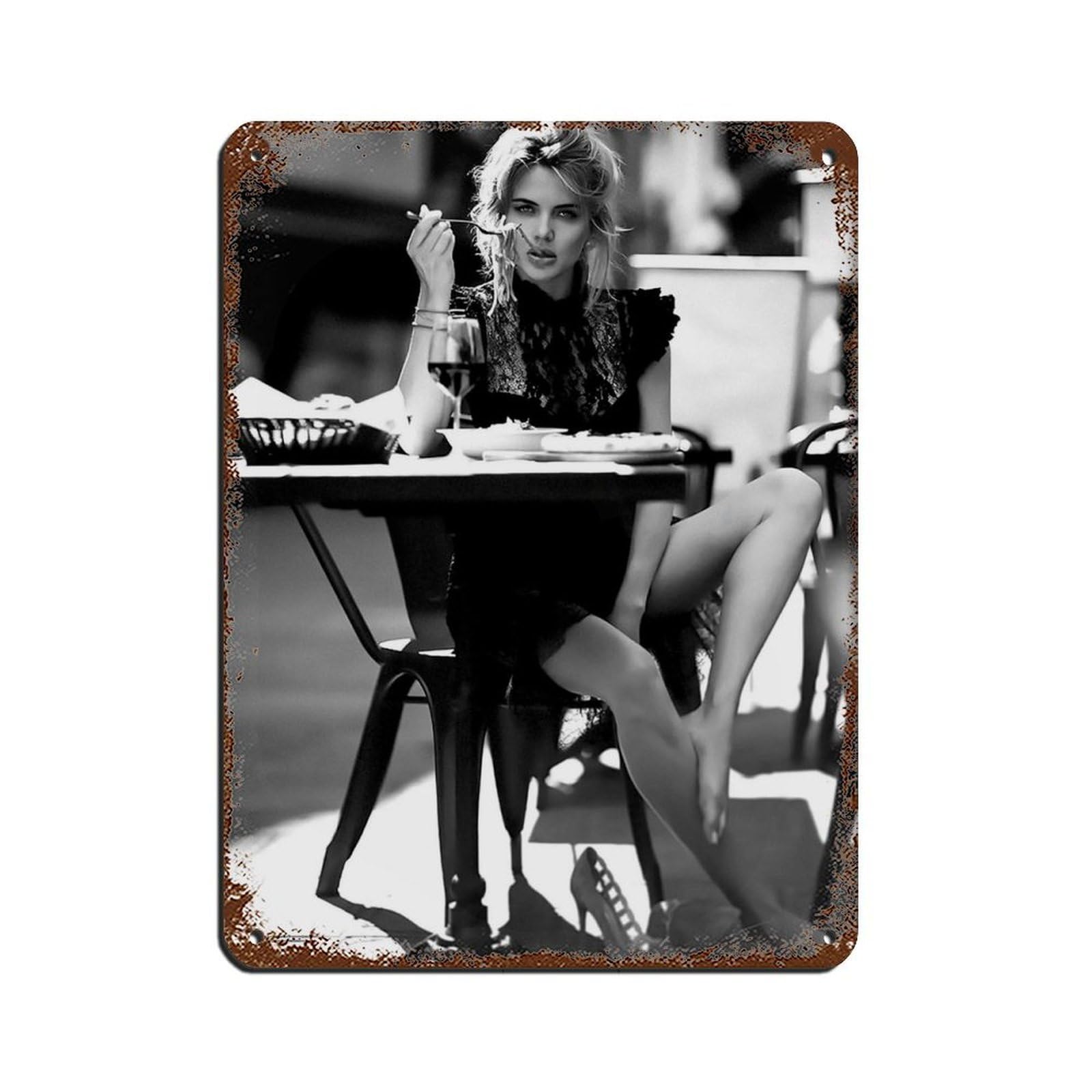 Woman Eating Spaghetti Poster Tin Sign Vintage Metal Pub Club Cafe Bar Home Wall Art Decoration Poster Retro 12x16inch(30x40cm)