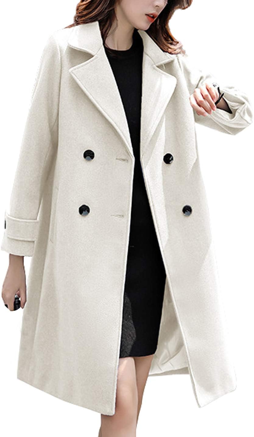 Women's Essential Elegant Wear Double Breasted Mid Long Wool Pea Coat