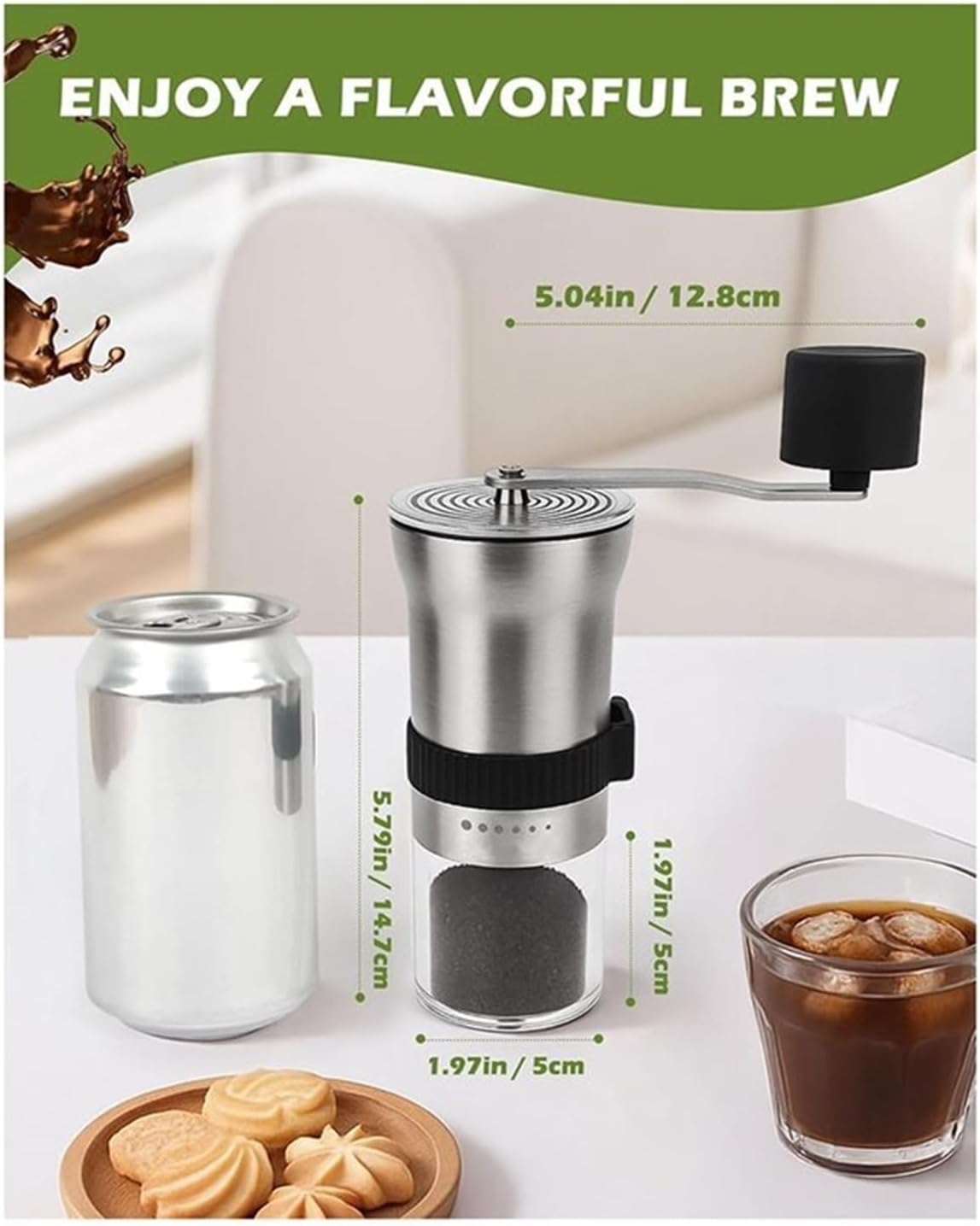 Manual Coffee Grinder With Stainless Steel Burr - 1.12Oz Capacity Handheld Mill Drip Cold Brew