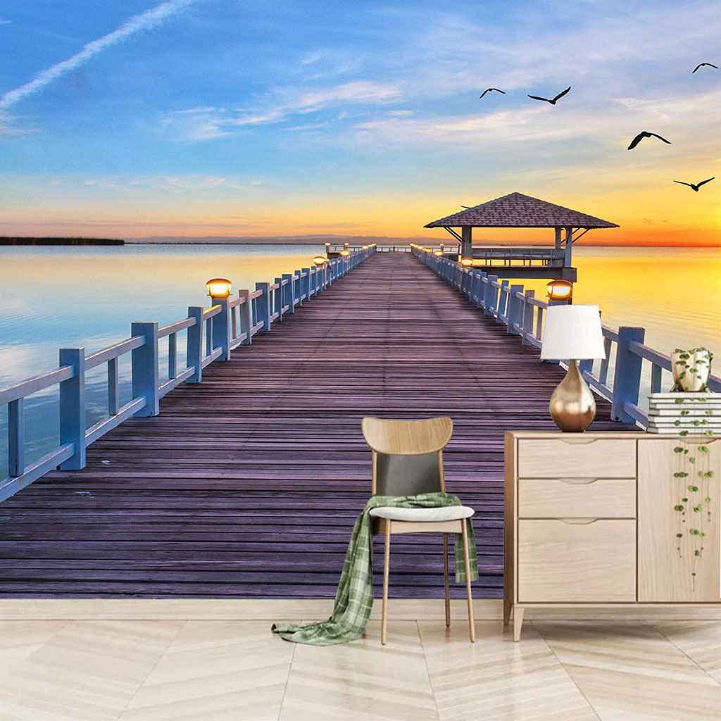 Papier peint panoramique 3D lac pour apaiser la chambre de bébé et salon